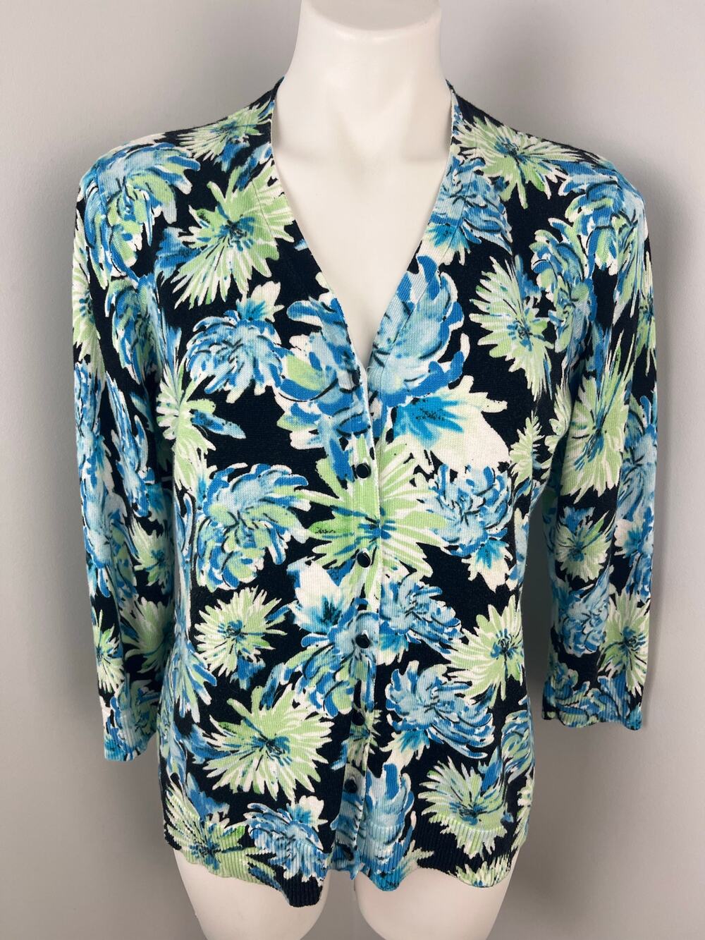 Emaline Blue Green Floral Cardigan XL